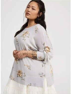 Torrid Size 2X Floral Oversized Drop Shoulder Tunic Sweater Light Blue